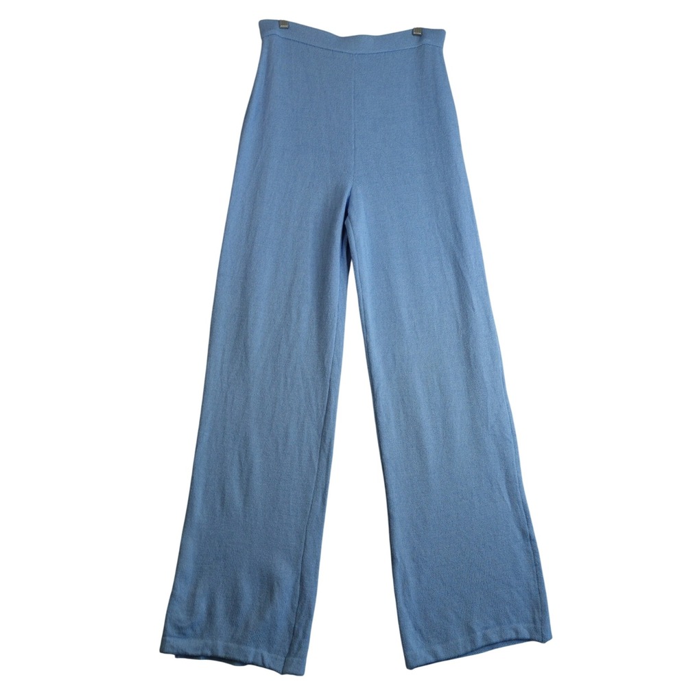 Vintage 90s St John Collection Blue Santana Knit Pants Womens 8 Wide Leg Coastal